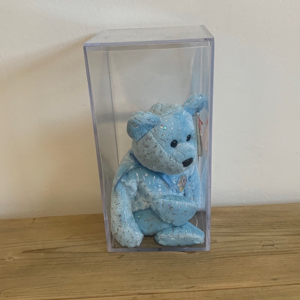 Retired NWT Decade The Light Blue Bear Beanie Baby TY Inside Plastic Case Plush